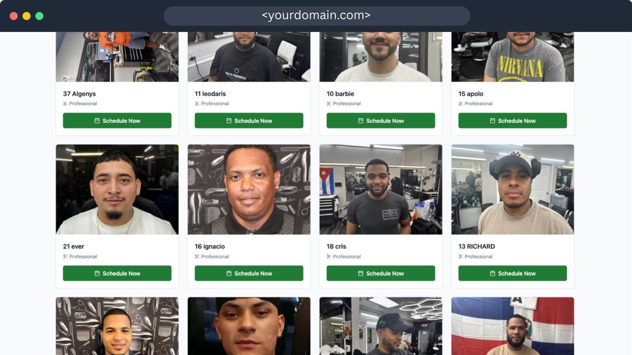 Chopline shop site preview showing team profiles and booking
